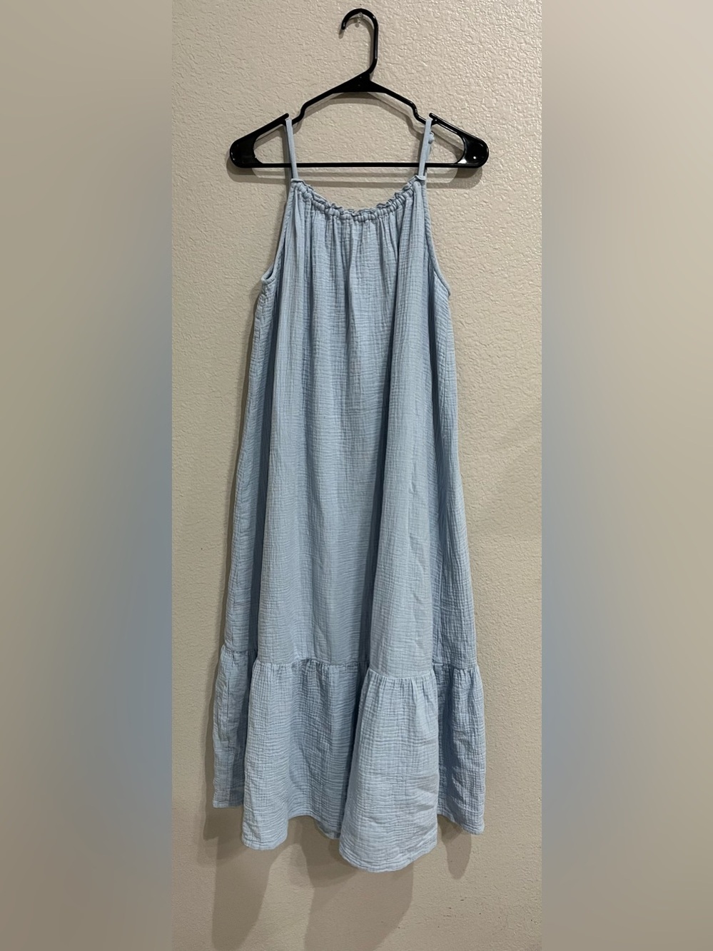 Japna Light Blue Ruffle Hem Sleeveless Maxi Dress Sz L boho Cottage Core TC0790